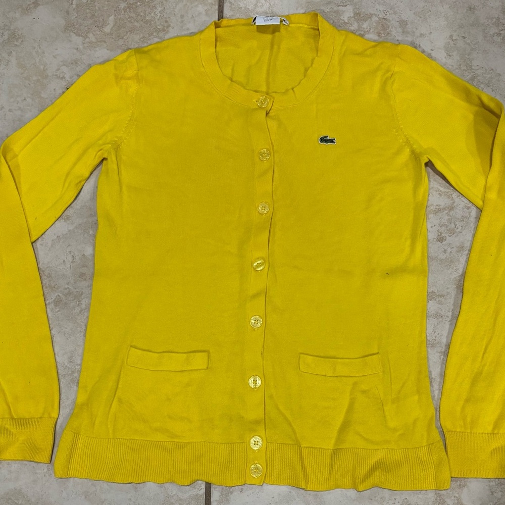 Izod Lacoste Women's Yellow Button Down Long sleeve Cardigan Sweater Size M 38